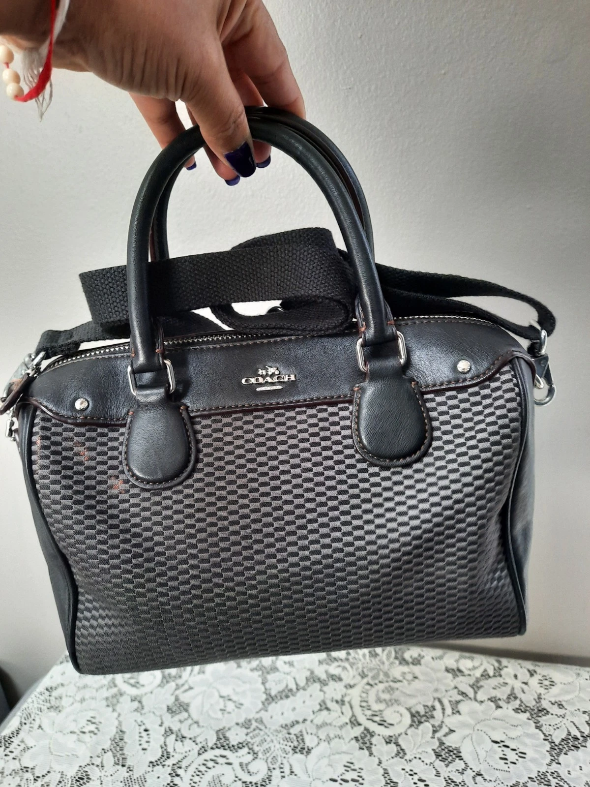 Coach F57242 Mini Borsa a mano Bennett Legacy Jacquard Grigio Navy