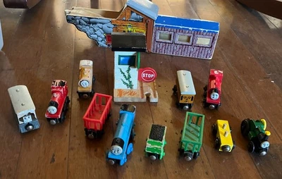 Lot Of 11 Thomas & Friends Wooden Trains Plus Closed Mine Bridge Station Brio - Image 1 of 4