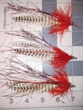3 Each 3/0 Red And White Whistler Fly Striped Bass Pike Peacock Bass