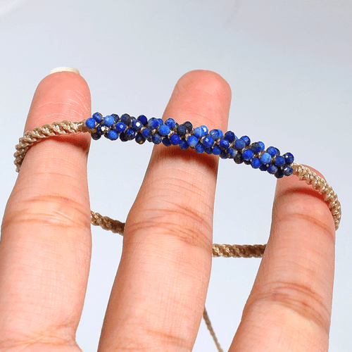 Bracciale Cristallo Gemma Macramè Colore Lapislazzuli Naturale Blu Stellare~ Naturale Lapislazzuli Colore Oceano Profondo - Foto 6 di 10