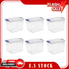 6 Pack Sterilite 27 Qt Clear Latching Storage Bins Blue Lid