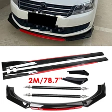 For Volkswagen CC U Glossy Black Look Red Front Lip Chin Bumper Side Skirt
