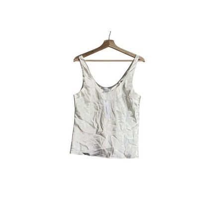 Topshop Tank Top Womens Sz 6 White Stretch Satin Scoop Neck Sleeveless Pullover
