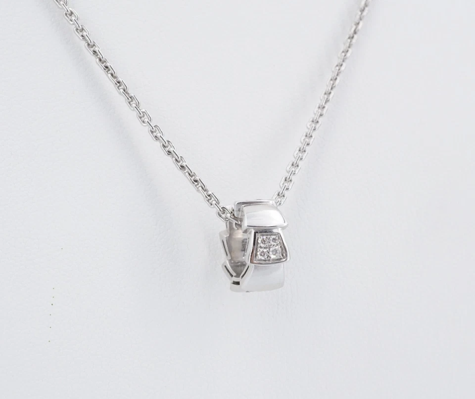Bvlgari Diamond Serpenti Viper 18k White Gold Pendant Necklace 18" CO1292 - Image 3 of 4