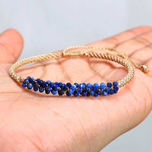 Bracciale Cristallo Gemma Macramè Colore Lapislazzuli Naturale Blu Stellare~ Naturale Lapislazzuli Colore Oceano Profondo - Foto 8 di 10