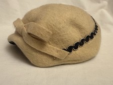 Vintage Merrimac Hat Corp Wool Felt Cloche Style Hat Cream Black Trim 1950s