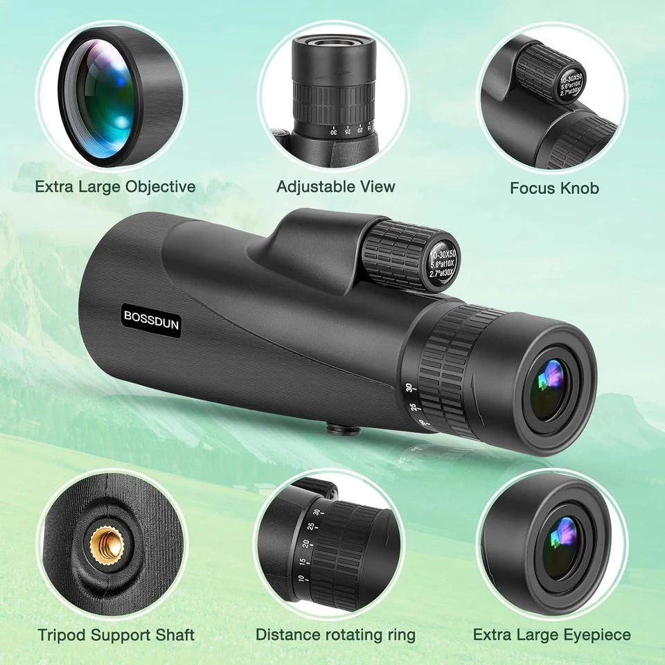 High Power 10-30x50 Zoom Monocular Telescope HD BAK4 Prism + Phone Adapter - Image 2 of 4