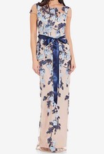 Adrianna Papell Embroidered Evening Gown Nude Blue Floral Formal Dress NWT 229