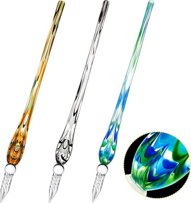 3 Pieces Handmade Glass Dip Pen Set, High Borosilicate, 3 Colors
