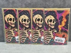 4 Halloween Skeleton Greeting Cards Set Card Neon Gold Envelope High Quality