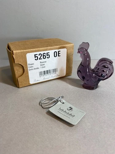 Fenton Violet Glass Rooster Figurine Mini-5265 OE- Glows - Original Box 3"