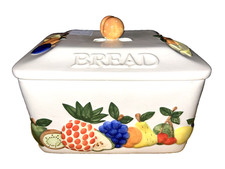 RAYWARE Vintage Bread Bin Ceramic Retro Cottage-core White Cream Colourful Rare