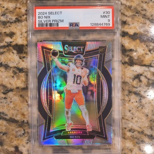 Bo Nix 2024 Panini Select #30 Silver Prizm Die Cut Rookie RC PSA 9
