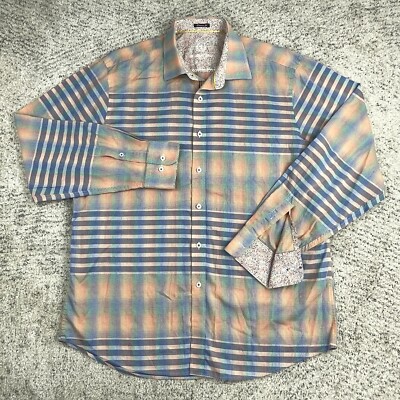 Bugatchi Uomo Shirt Mens Medium Classic Fit Rainbow Flip Cuff Long Sleeve EUC