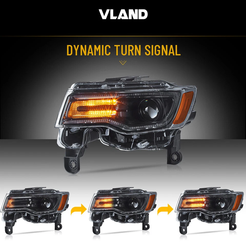 VLAND LED Projector Headlights Fit Jeep Grand Cherokee 2014-2021 2022 W/Blue DRL - Image 4 of 4