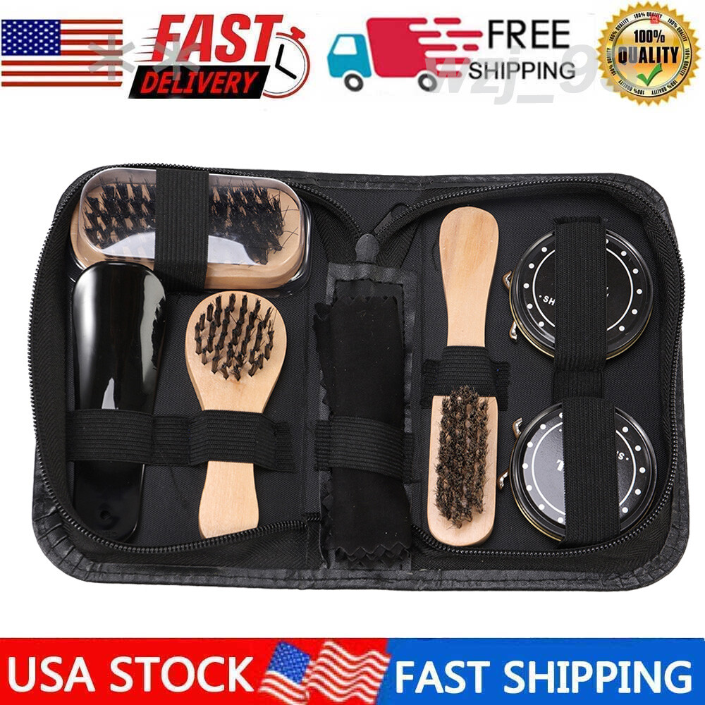 8-Piece Shoe Brush Shine Kit, Shoe Polish Kit, Leather Shoes Boot Cleaning