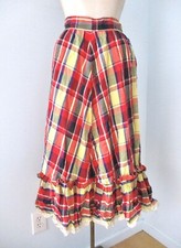 Vtg 60s 70s red blue yellow plaid madras cotton peasant prairie ruffle skirt 24"