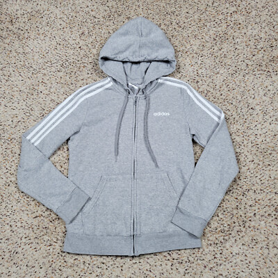 Adidas Hoodie Womens Small Gray White Stripes Zip Sweatshirt Sweater Spell  Out