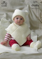 King Cole Baby Chunky Knitting Pattern - 3392 Poncho, Hat, Bootees & Blanket