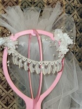 Vintage Silk Flower Pearls Wedding Veil Headpiece Double Veil 26" 45"