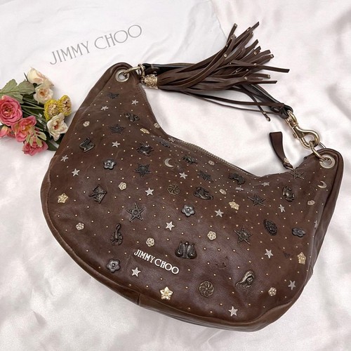 JIMMY CHOO Zodiac Studded One Shoulder Bag Brown eBay