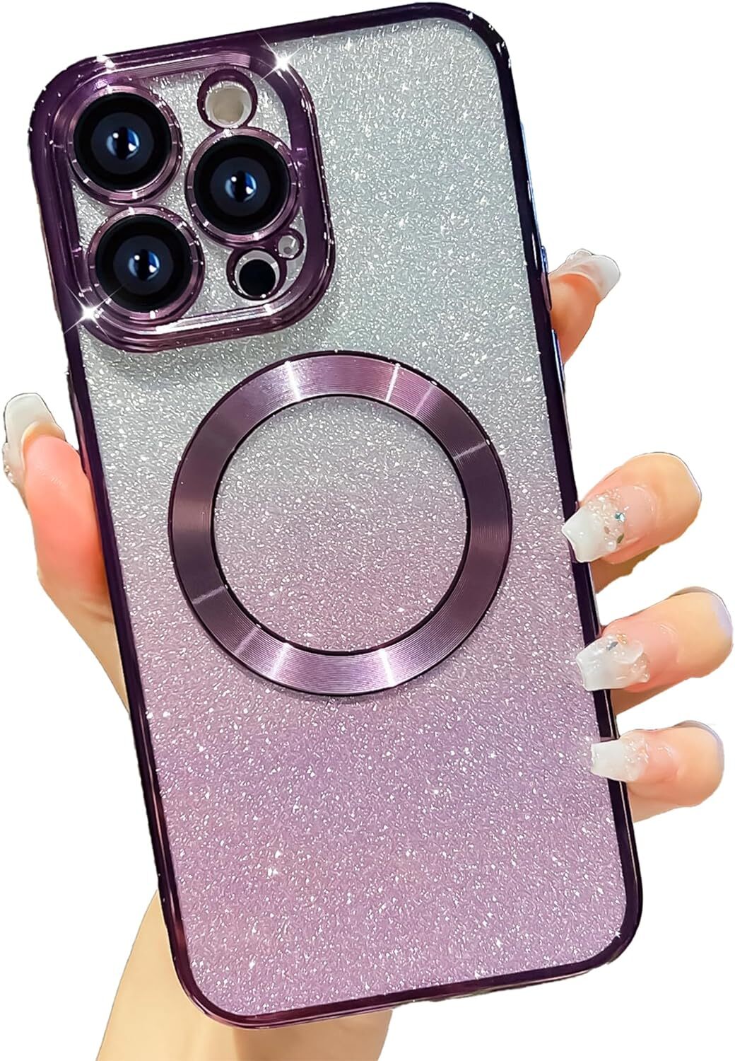 for iPhone 15 Pro Max Case Glitter Magnetic Compatible with MagSafe Full Camera