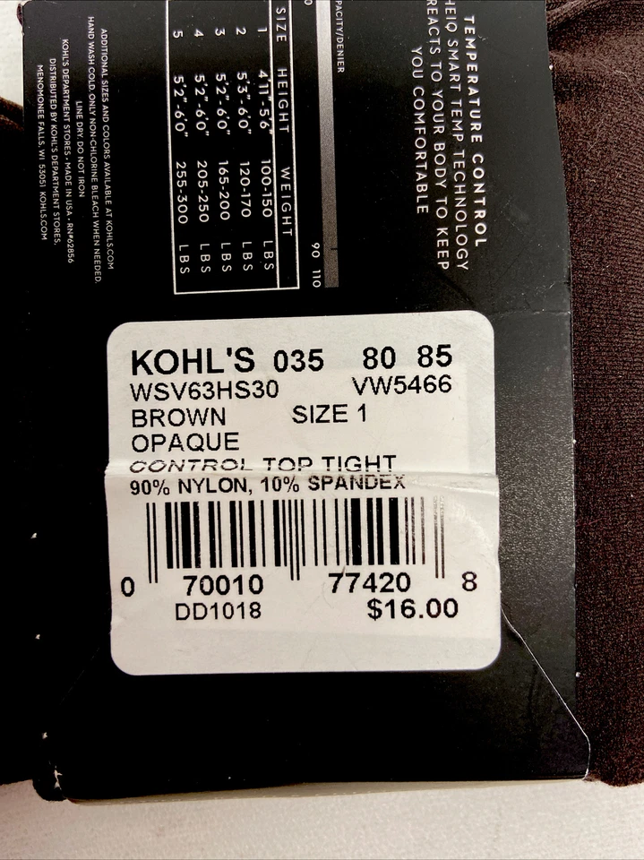 NUEVO Simply Vera Wang Talla 1 MARRÓN Super Opaco Control Top LUJO Medias Manguera Foto 2 de 2
