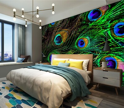 3D Peacock Feather E1766 Wallpaper Mural Paper Wall Print Indoor Murals CA Honey