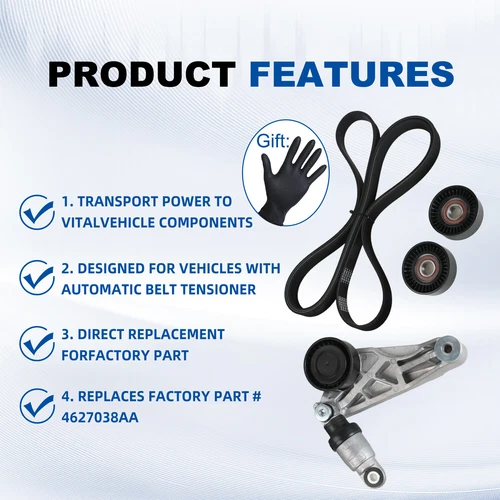 V-Ribbed Belt & Tensioner & Idler Pulley Kit for 2012-2018 JEEP Wrangler JK 3.6L - Picture 2 of 22