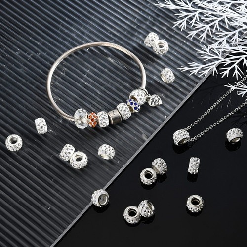 100pcs Rhinestone European Beads Large Hole Polymer Clay Spacer Bead 10~12mm - Picture 4 of 32