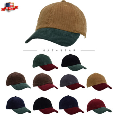 Cotton Corduroy Baseball Cap Adjustable Hat Polo Style Plain Solid Blank Dad Men