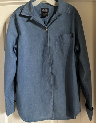 Escada Sport Light Blue Denim Chambray Button Up Collared Shirt Blouse sz L R3O8