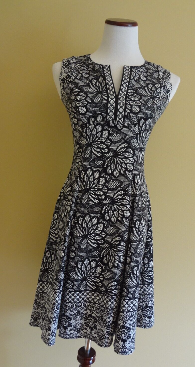 Adorne Cornelia Sleeveless Black/White Floral Cotton Faux Lace Dress size 0  (S)