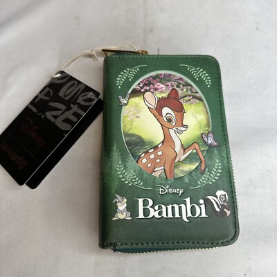 Loungefly Disney Bambi Classic Story Book Zip Around Wallet Green NEW