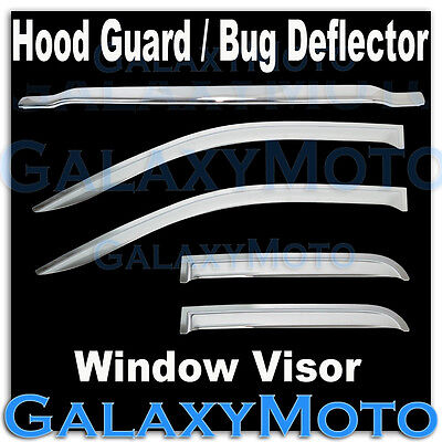 14-15 Chevy Silverado 1500 Crew Cab Chrome Hood Guard Bug Deflector+Window Visor