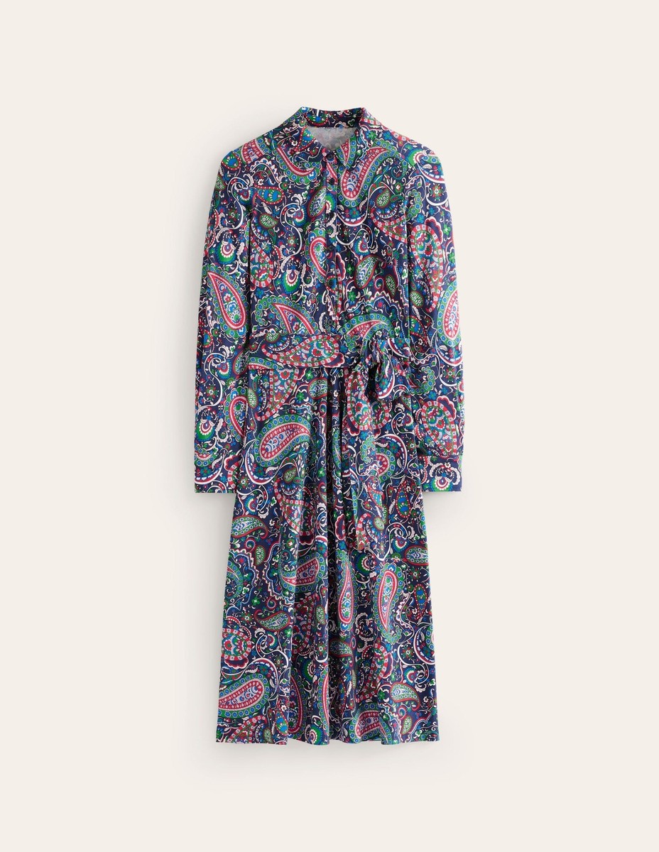 BODEN LAURA JERSEY MIDI SHIRT DRESS IN NAVY /PAISLEY PRINT SIZE UK 12 R *RRP £90