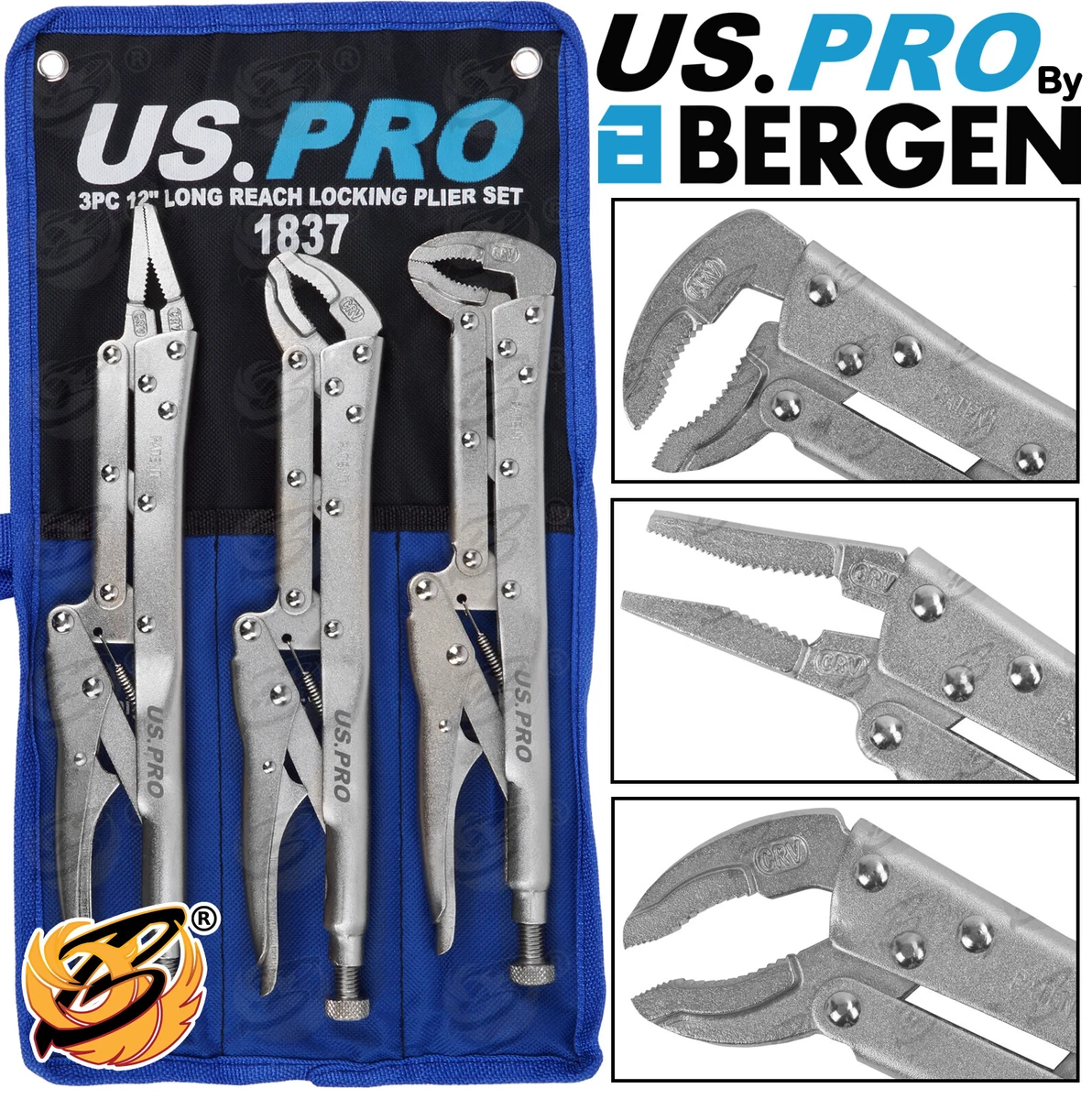 US PRO Extra Long Locking Pliers 3 Pcs Mole Grip Adjustable Wrench Vice Grip Lon