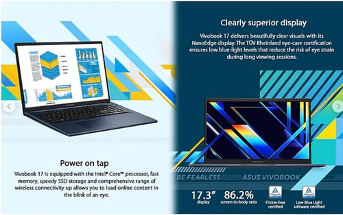 Asus Vivobook FHD 17.3" Laptop, Intel Core 5-120U, 8GB RAM,512GB SSD, Backlit KB - Picture 7 of 9