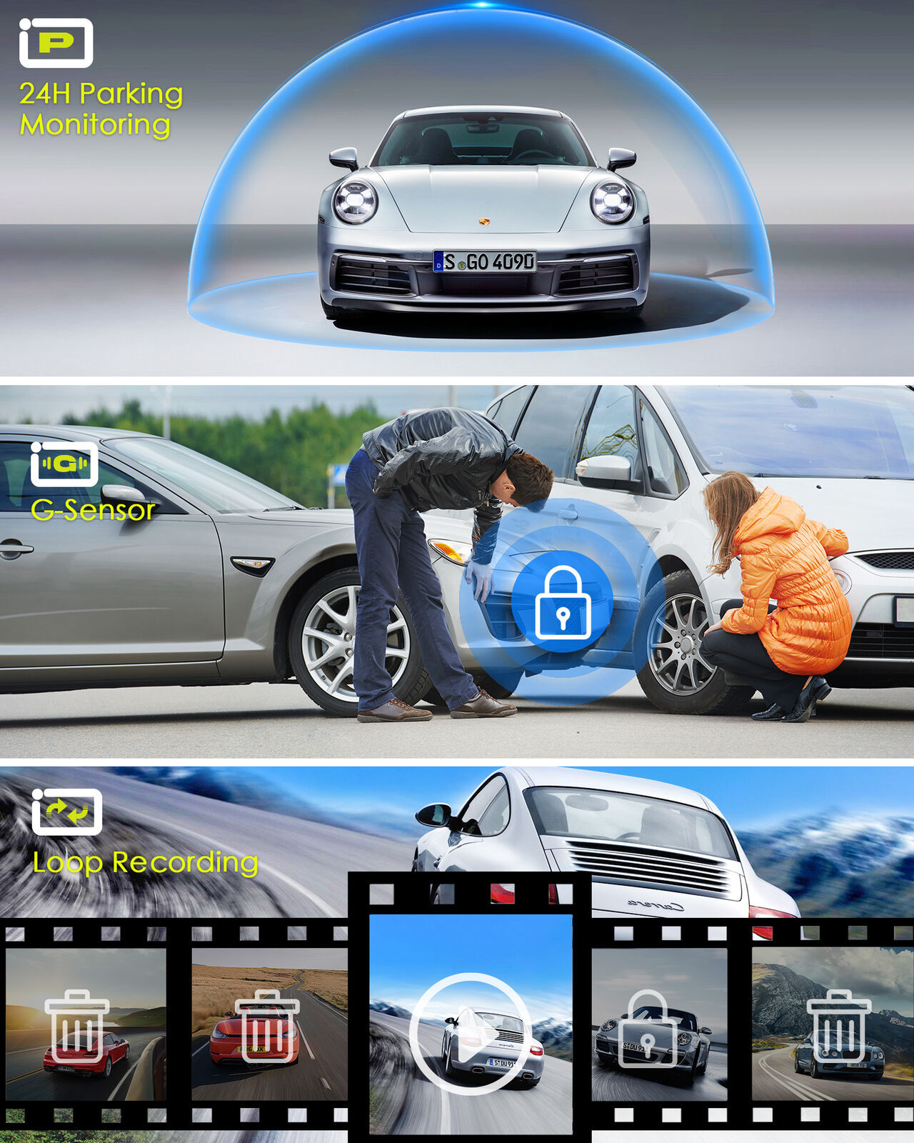 4K 12" Dual Dash Cam Car Rear View Mirror GPS Camera WIFI Video Recorder Night