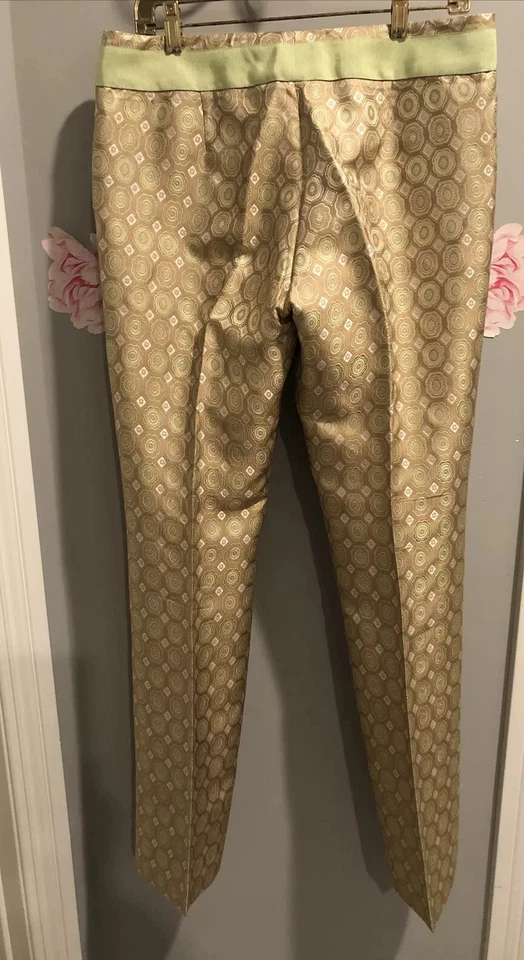 Magaschoni размер 10 брюки шелк и вискоза зеленый коричневый индийский стиль - Изображение 2 из 4