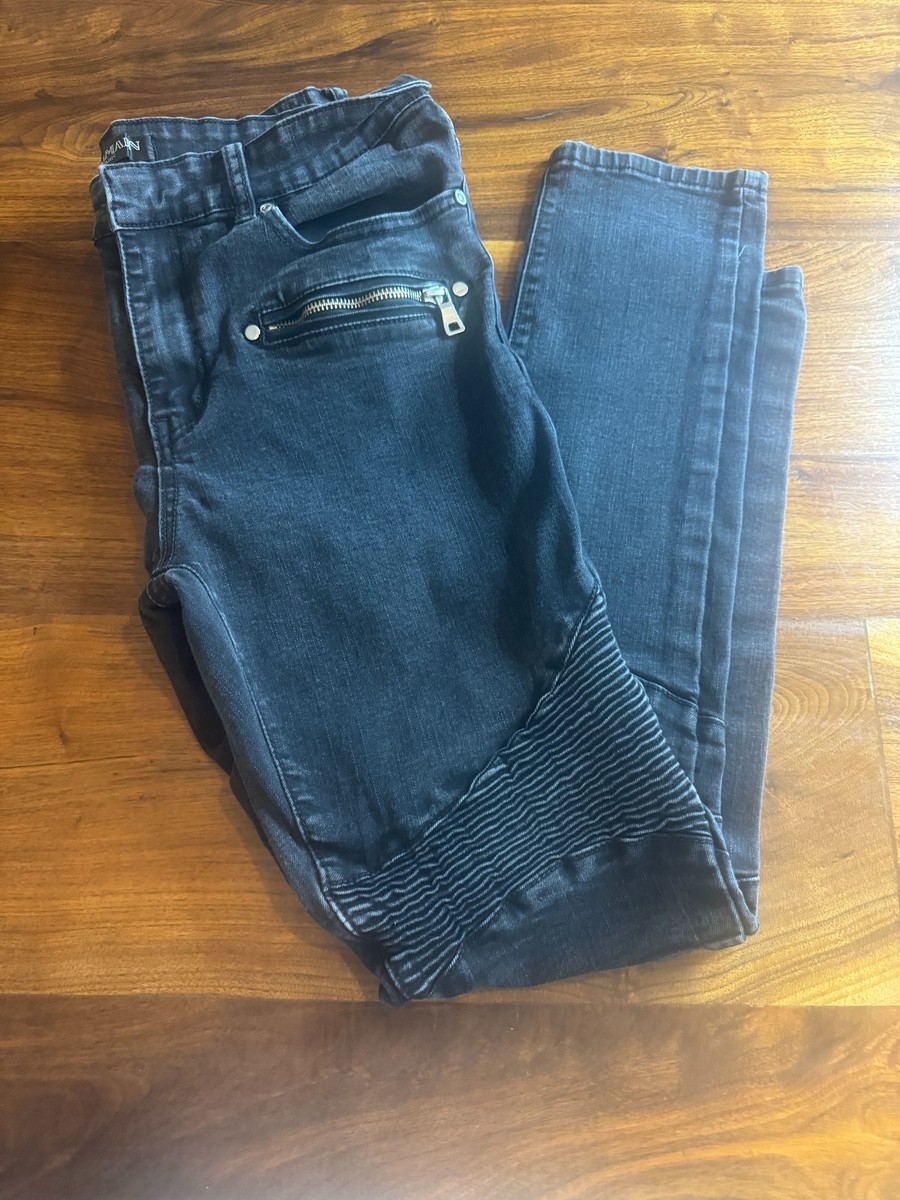 Balmain Paris Men Jeans Black Skinny Made in Japan Ribbed Tag 36