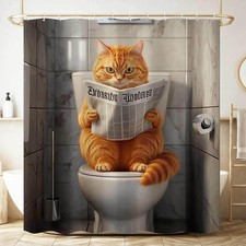 Funny Shower Curtain Cute Orange Cat Modern Fabric Bathroom Decor 72x72 Inch