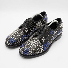 Prada Crystal Stud Embellished Derby Shoes Black Leather Men’s US 10.5