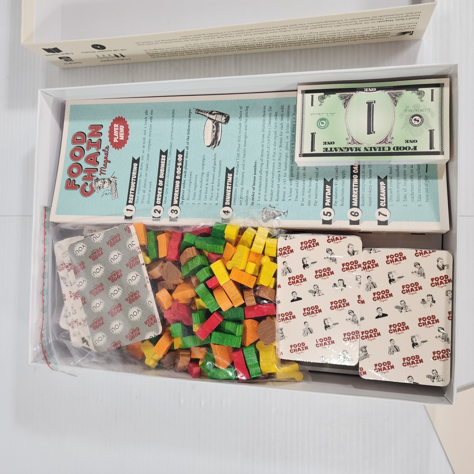 Food Chain Magnate Board Game Splotter English Rules Cards Still Sealed Open Box