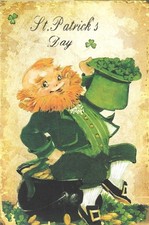 Vintage St Patrick's Day Postcard RETRO Antique NEW REPRINT Leprechaun Gold Pot