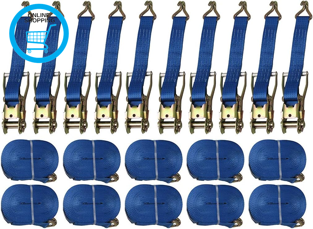 X10 50MM 8 Metre 5 Ton Blue Ratchet Lashing Straps with Claw Hook