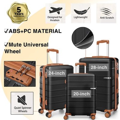 ABS+PC Suitcase Set Hard Shell 20''/24''/28'' Luggage Set with TSA Lock 3 Piece