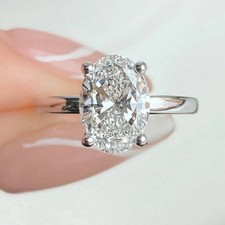 2 CT Oval Cut D/VVS1 Moissanite Solitaire Engagement Ring 14K White Gold Plated