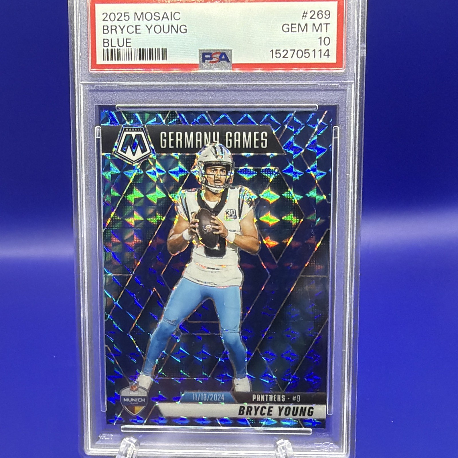 2025 Panini Mosaic Bryce Young Carolina Panthers NFL Football Card #86 blue /99