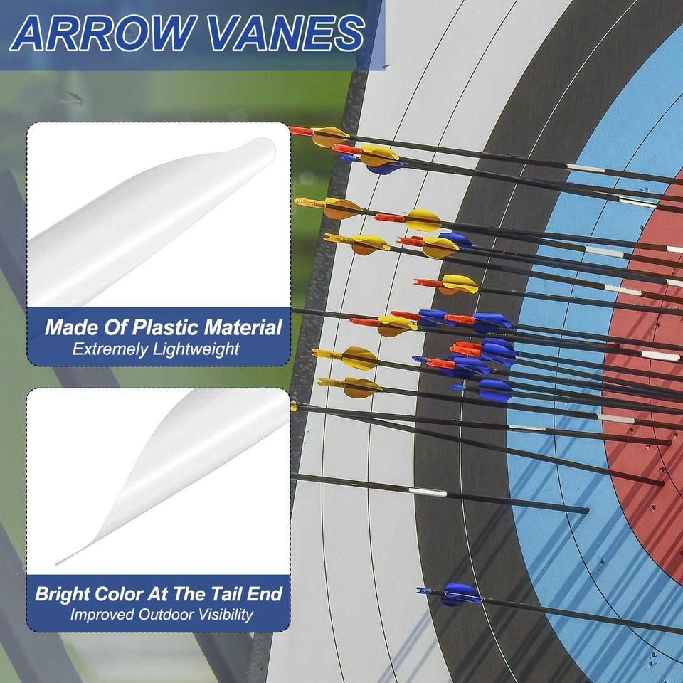 50pcs Arrows Spin Vanes 1.8 Inch Plastic Arrow Fletching Right Twist, White Foto 3 de 4